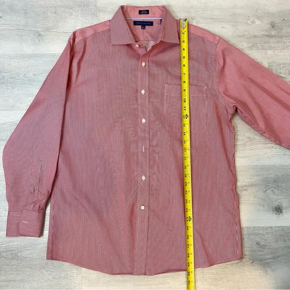 Tommy Hilfiger Slim Fit Red and White PinStriped Button Down 16.5 neck - Picture 12 of 15